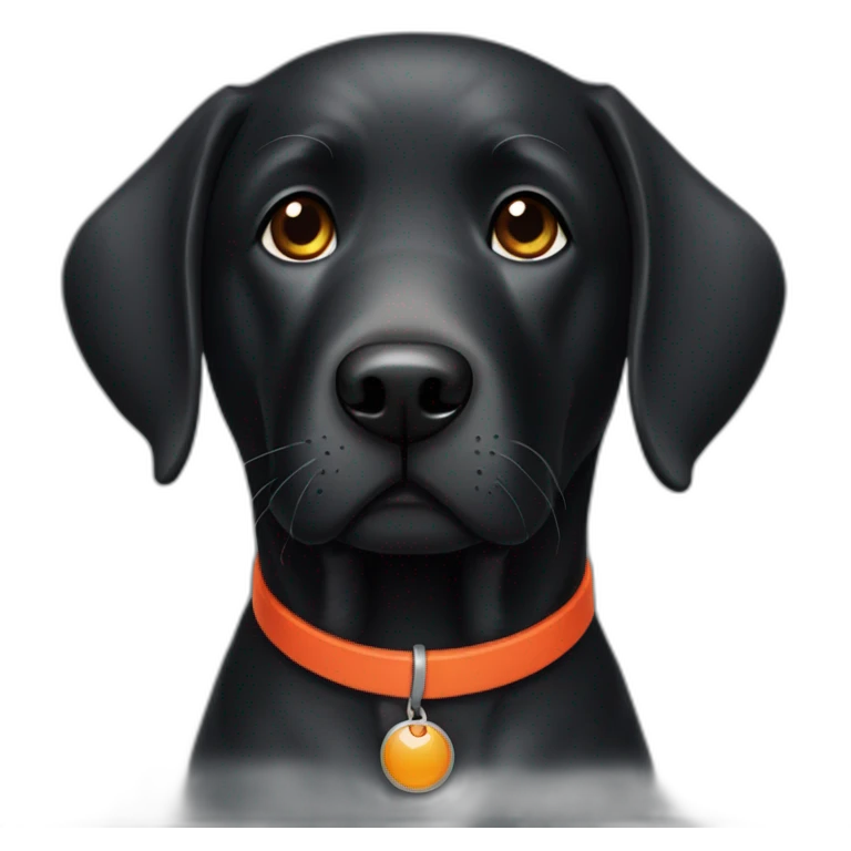 old black labrador with red collar and orange clothes emoji