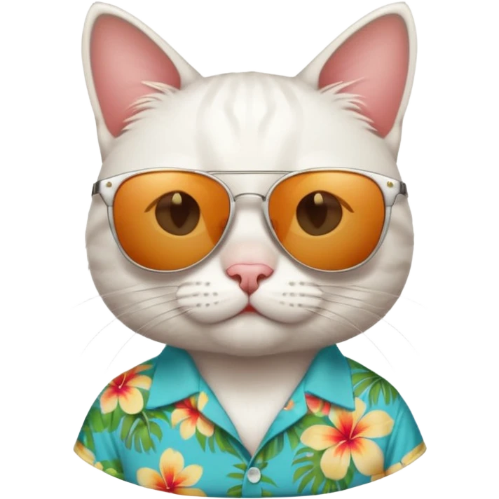 white Cat – relaxed with sunglasses and bright aloha shirt emoji