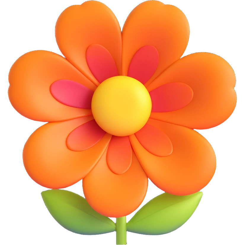 3D iOS icon of the flower, designed to be vibrant and eye-catching with a playful touch. The petals should have a glossy finish with soft, rounded edges, and the center should be detailed yet simple. The overall design should be modern and clean, fitting well within the iOS aesthetic. emoji