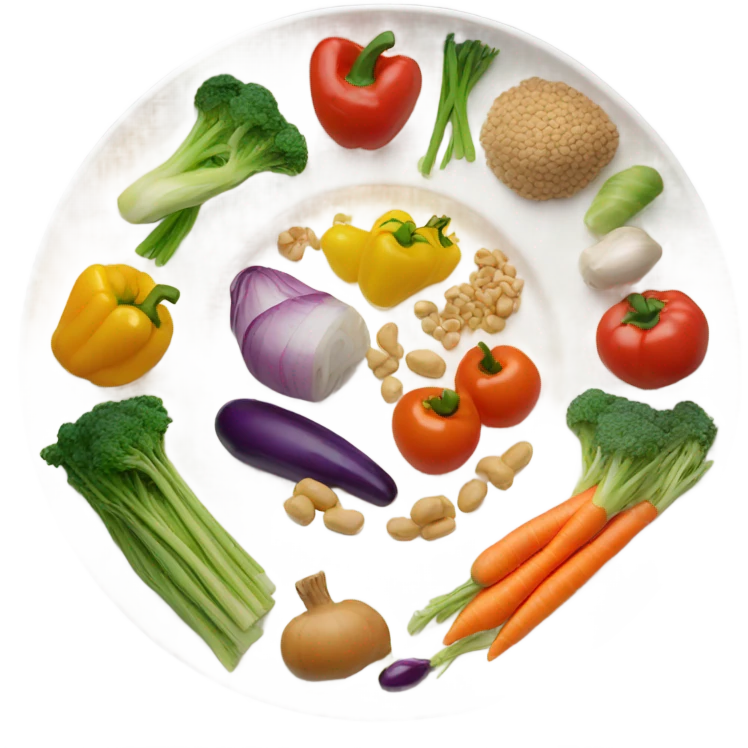 round white plate with healthy food emoji