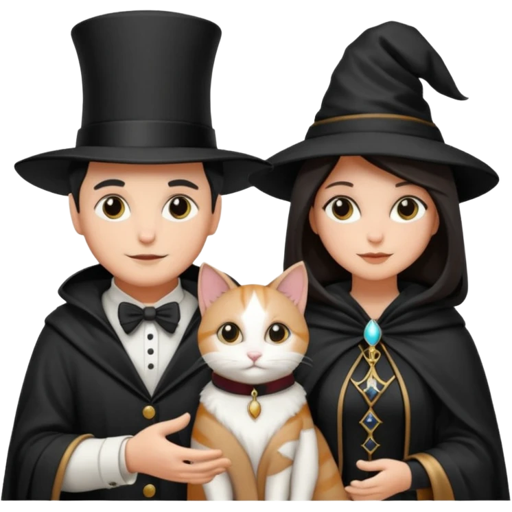 magician couple and their pet cat emoji