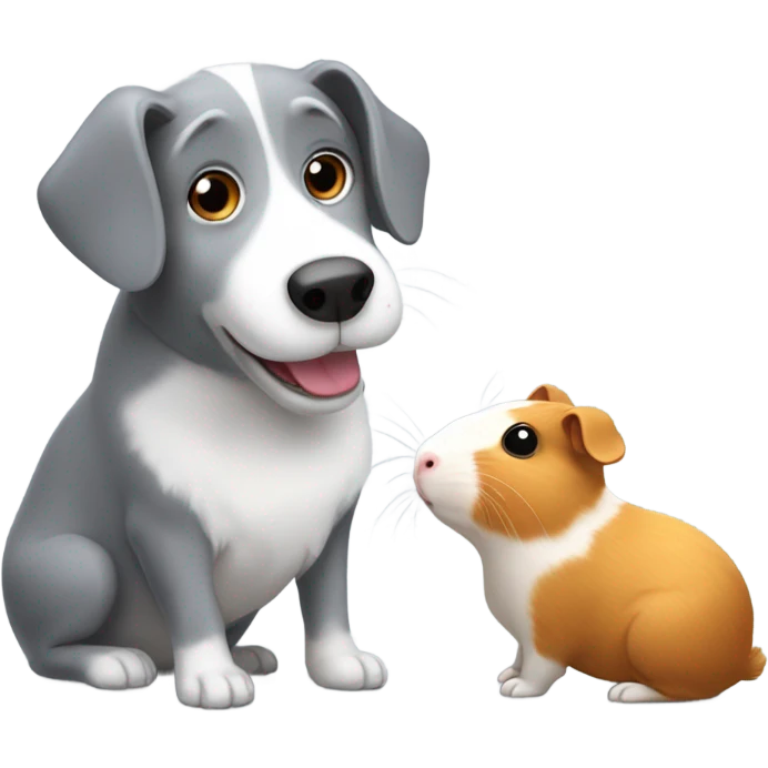 Grey dog playing with guinea pig emoji
