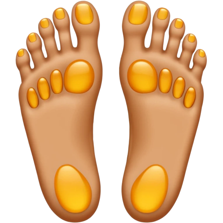 two feet side by side, toes visible, five toes each, shiny, perfectly orthopedic shape, emoji style, natural skin color, no yellow gel emoji