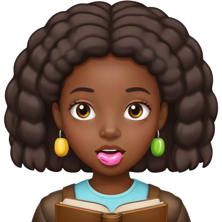 a black girl with A bible gum  emoji