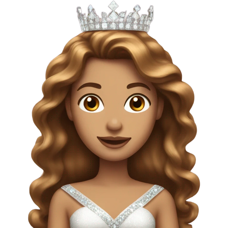 White pageant queen with long brown hair with crown  emoji