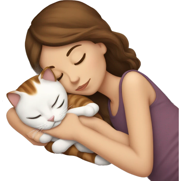 sleeping girl brown hair laying next to Calico cat emoji