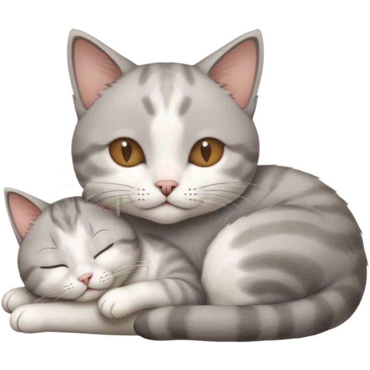 grey and white small cat with its eyes closed lying down leaning on his elbow with his paw curled under his head holding it up emoji