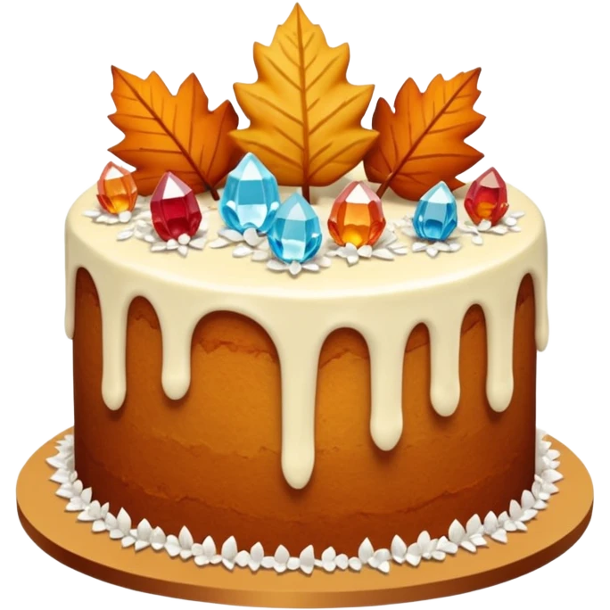 Two layer autumn cake adorned with overflowing raw crystals & leaves  emoji