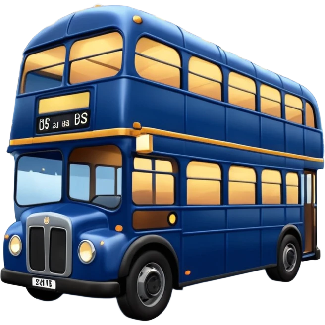 A dark blue double decker bus with cute cosy string twinkle lights draped along the outside of the bus emoji