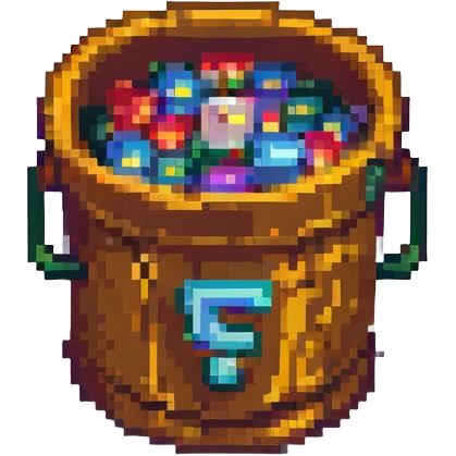 pixel art style bucket with F in center emoji