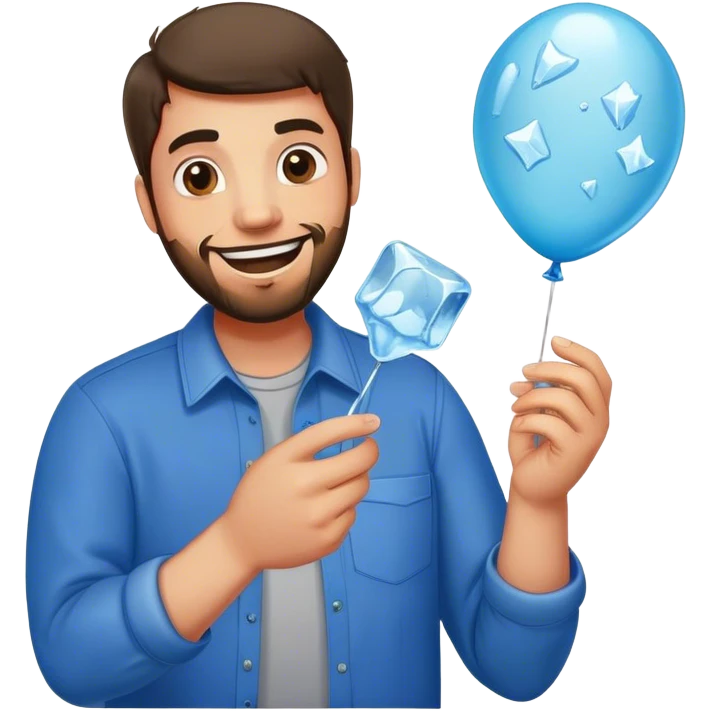 A very happy man with Ice cubes, broken glass and a balloon  emoji