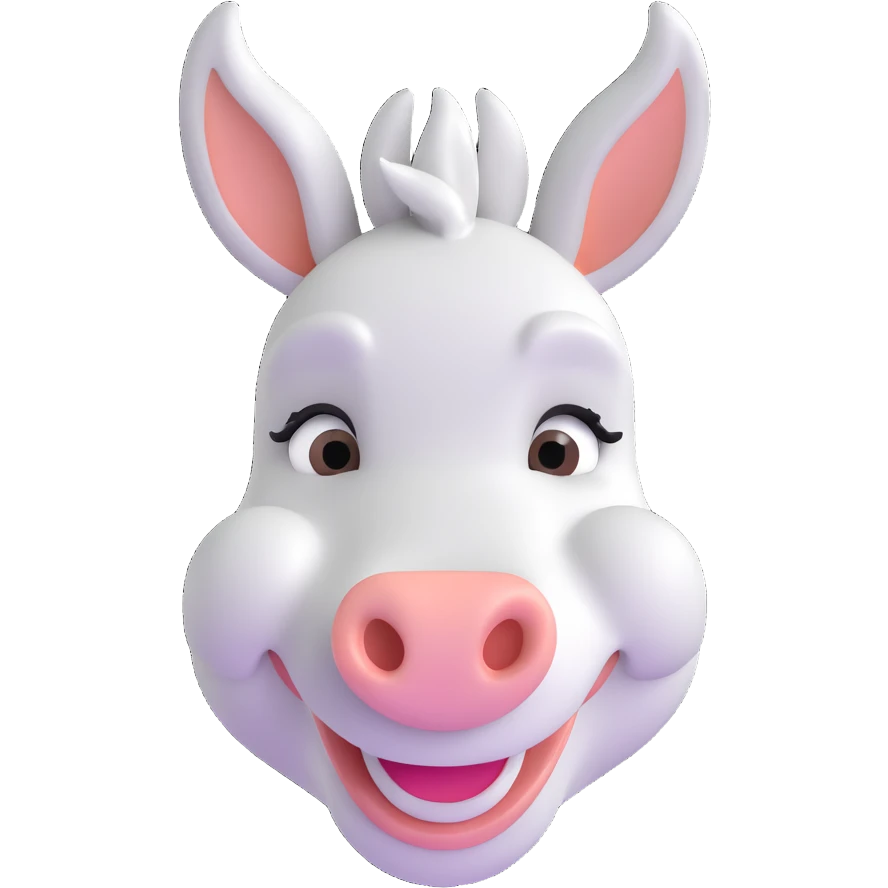 white donkey face with a big smile, clear and expressive emoji