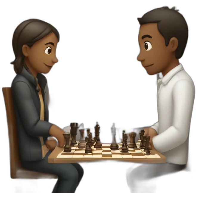 two chess players with a board between them emoji