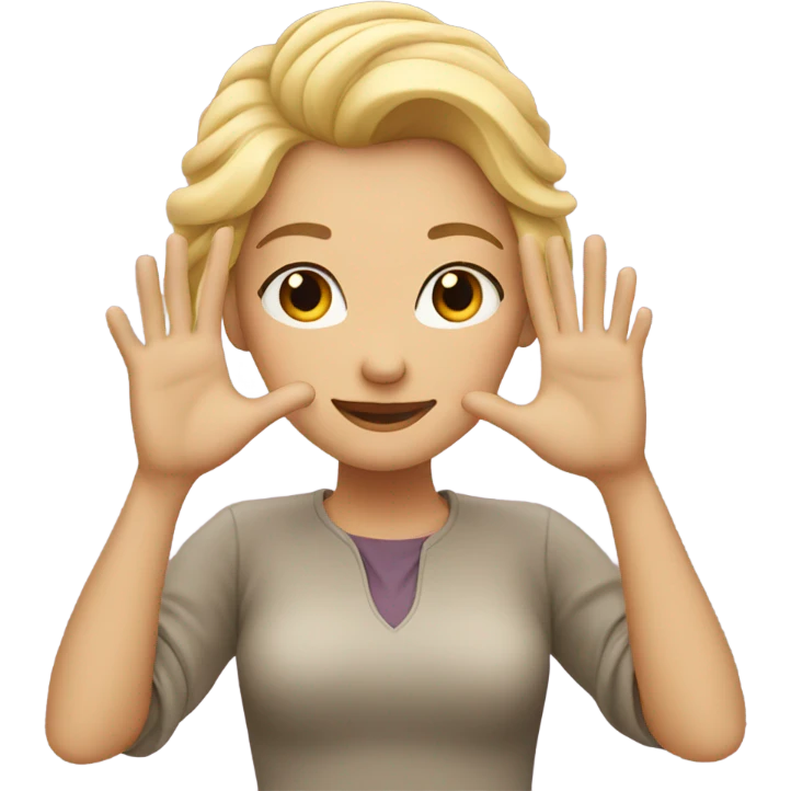 woman with blonde hair making heart with hands emoji