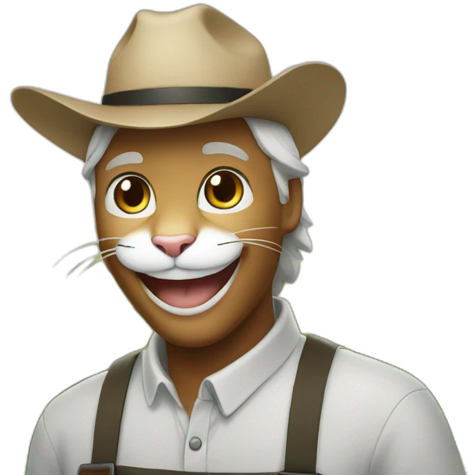 farmer black and white cat smiling emoji