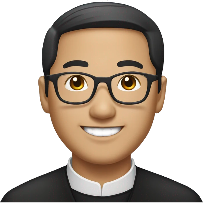  hmong catholic priest with black hair, smiling with teeth and glasses, no beard or mustache emoji