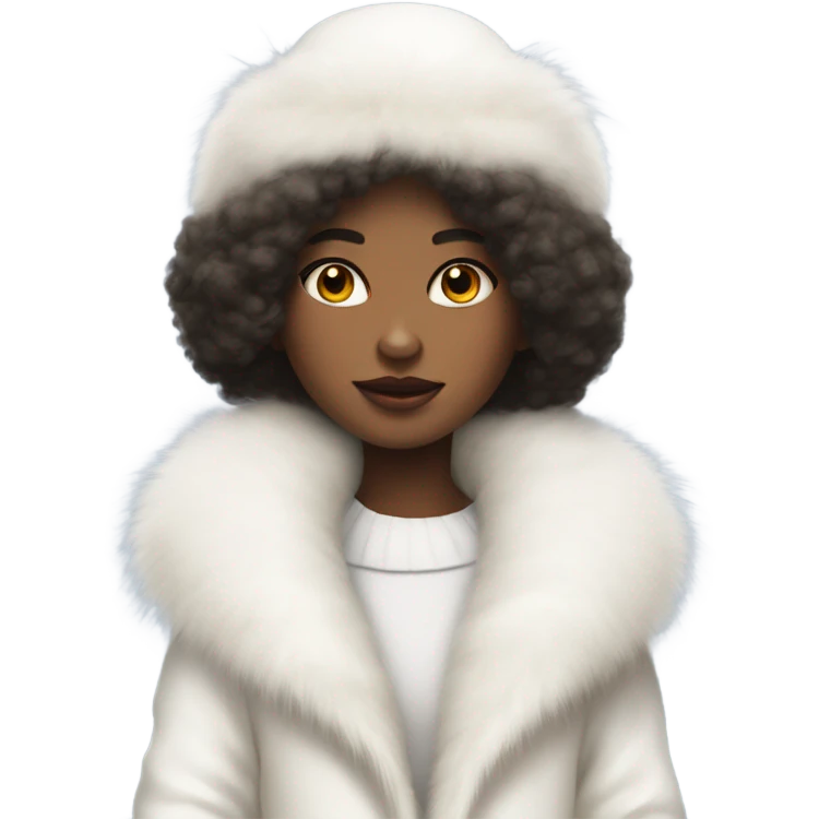 a girl with a white big fluffy fur hat and white fur coat, aestheticism, a character portrait emoji