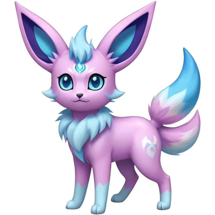 Futuristic Fluffy Celestial Magical Ethereal Glaceon-Espeon-Sylveon-Umbreon-hybrid, full bod emoji