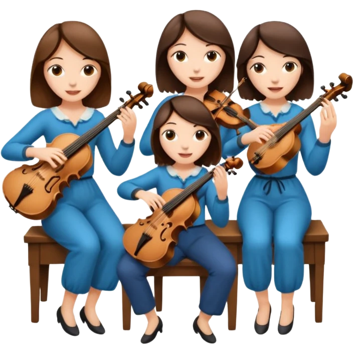 Create an imagine of three brunette women playing string instruments emoji