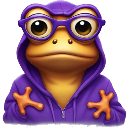 A purple frog wearing a hoodie and glasses emoji