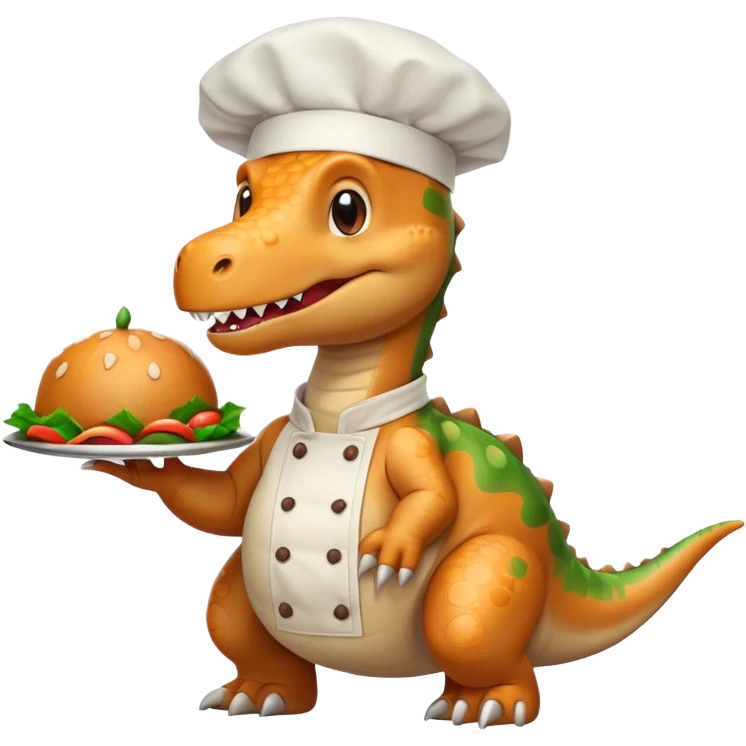 crea un dinosaurio alegre con un gorrito de chef emoji