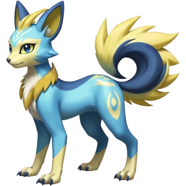 Feral Quadrupedal Digitigrade Meloetta-Luxray-Renamon-Manectric-fusion-hybrid-creature, full body  emoji