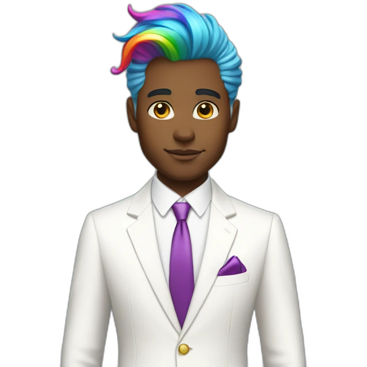 Posh-boy-with-white-suit-and-rainbow-unicorn-hair emoji