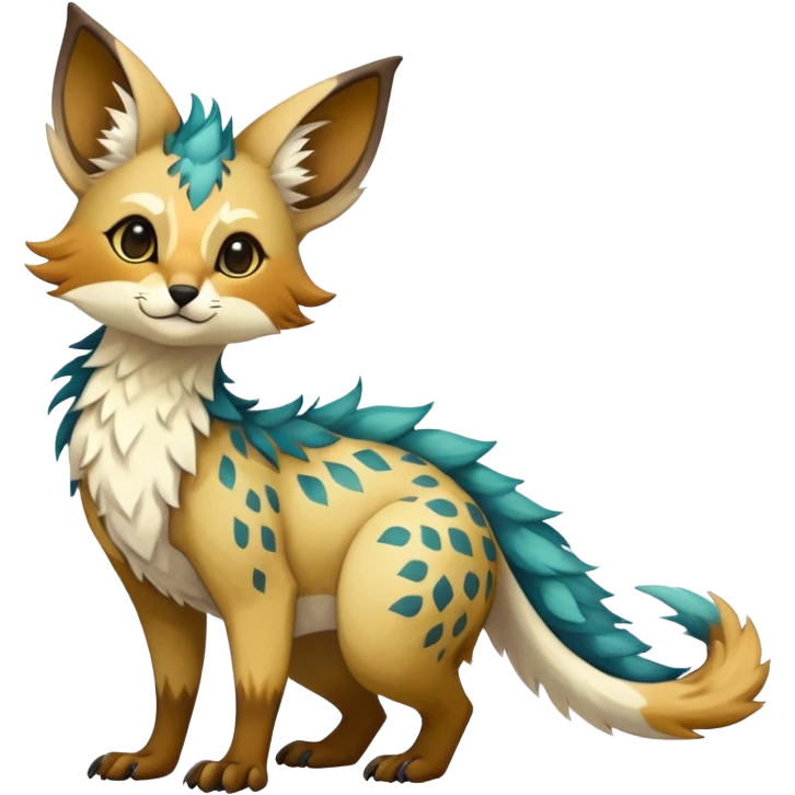 Feral Rare Fantasy vibrant Vernid-Trico-species by LiLaiRa, random markings, tufted tail, tufted ears, full body emoji
