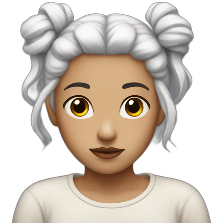 sad girl with white hair in two buns emoji
