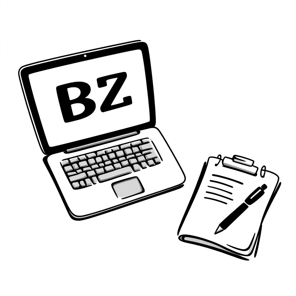 top view of a MacBook with a beauty salon logo on the screen, a notebook with one page filled with notes, and a pen laying on the notebook emoji