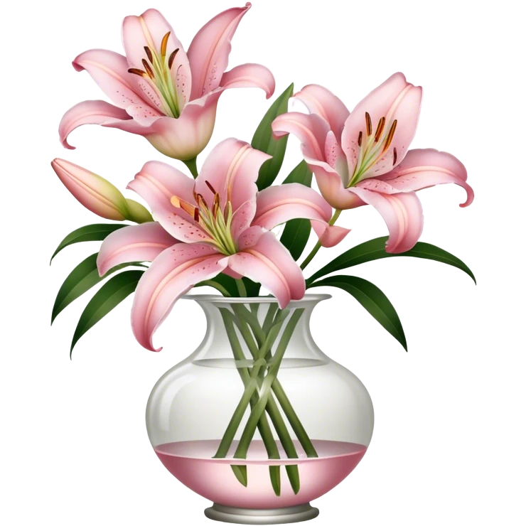 light pink liliums in antique clear vase emoji