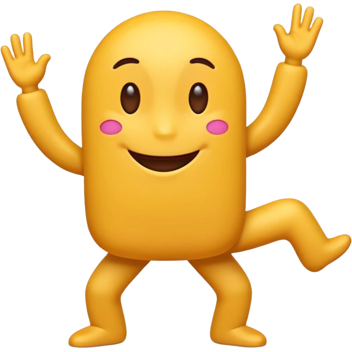 A cute 3D emoji of the English letter 'A' with cartoon arms and legs, dancing happily. Vibrant colors, expressive eyes, smiley face, high quality, white background, sticker style, glossy finish. emoji
