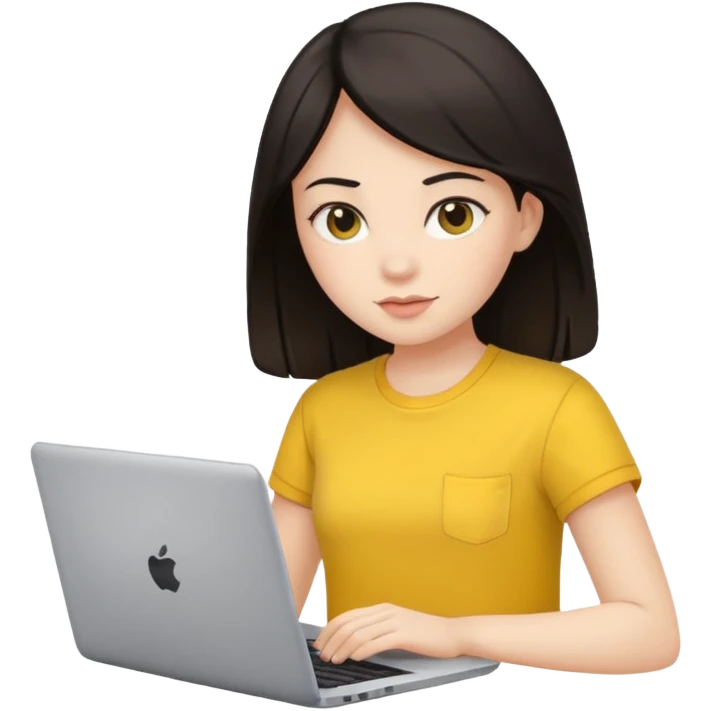 girl on a laptop, dark hair white skin and yellow shirt emoji