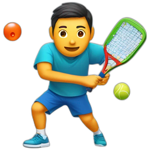 right-handed Chinese Male hitting a pickleball with rectangle Pickleball Paddle emoji