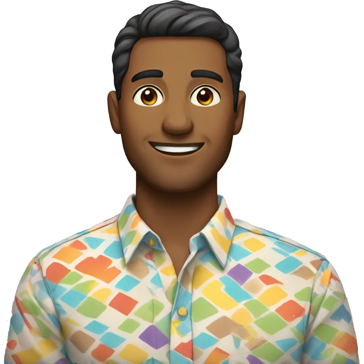 brown Man in Fitted button-up shirt with bright pattern emoji