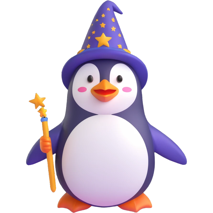 penguin wizard wearing a starry hat emoji