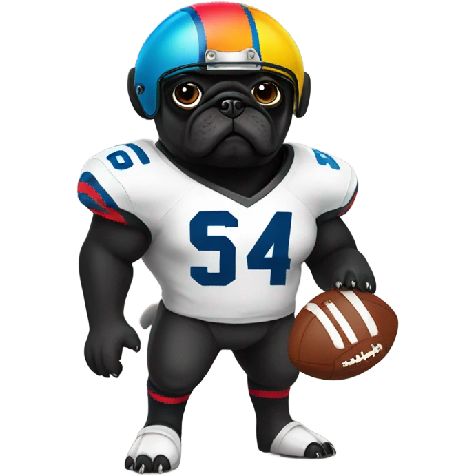 Black pug in a football uniform emoji