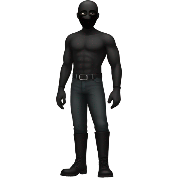 male, tall, black face mask, white skin, combat boots emoji