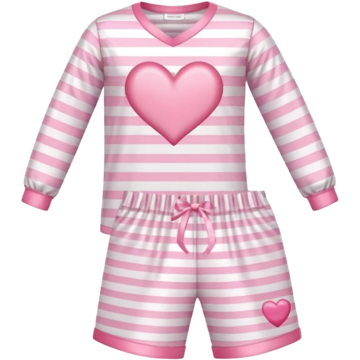 Satin baby pink and white striped pajamas with a pink heart on the pocket emoji