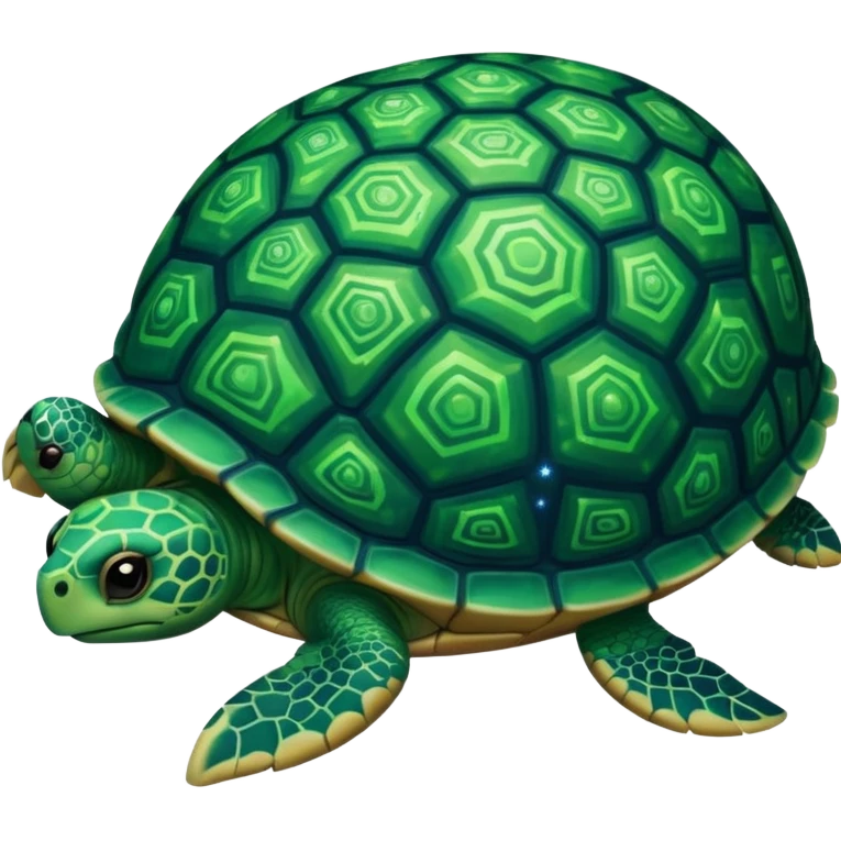 Quasar Turtle emoji – full body, massive cosmic turtle with glowing shell like a galaxy vortex, star patterns, slight side angle. pattern in shell emoji
