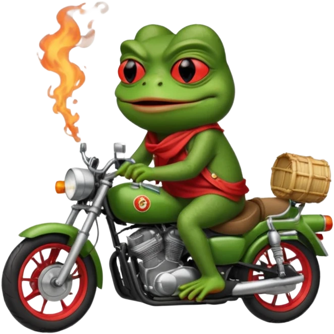 лягушка пепе с красными глазами курит бамбук во вьетнаме во время езды на мотоцикле  emoji