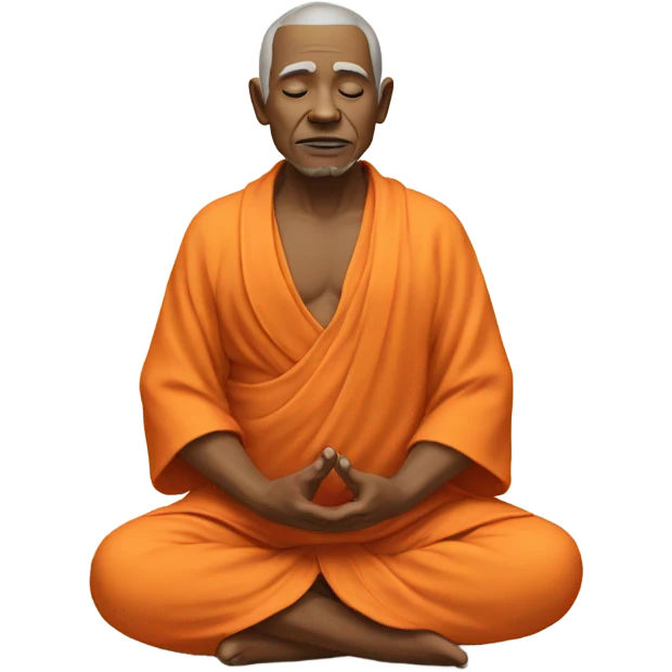 an old yogi with a peaceful and meditative expression. The character should be wearing an orange robe, symbolizing traditional yogic attire. The yogi can be sitting in a lotus position emoji