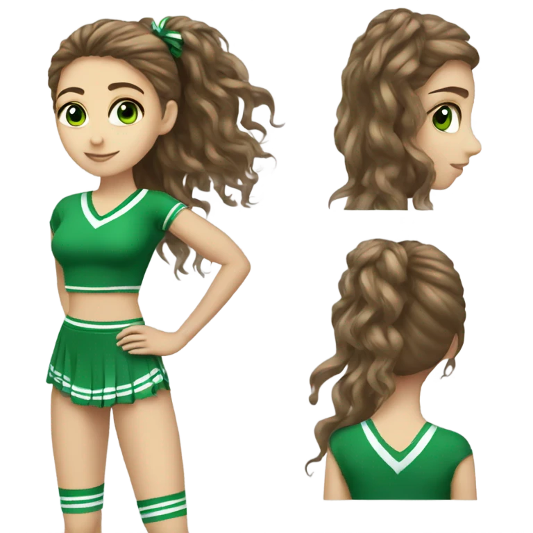pretty long hair cheerleader with eyes lashes brown hair green eyes full body emoji
