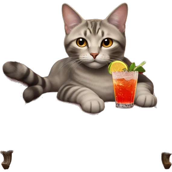 cat laying on vintage red sofa holding a fancy cocktail in its paw emoji