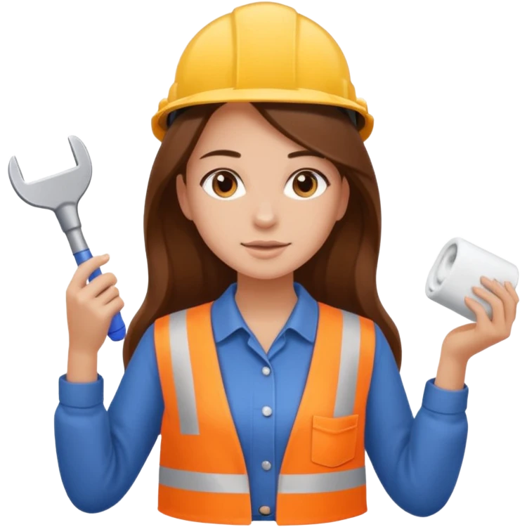 beautiful girl with long brown hair constructing new bathroom emoji