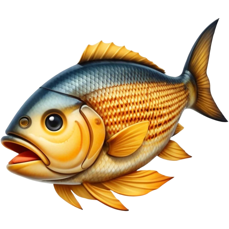 Gradele Cinematic Realistic Gradele Dish Emoji, depicted as 2 perfectly grilled fish with prominent grill marks and a smoky finish, rendered with vivid textures and dynamic, natural lighting. emoji