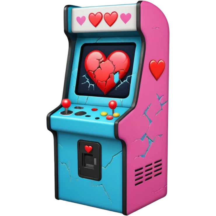 Arcade machine with broken heart on screen emoji