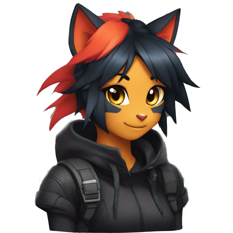 Edgy Shy Anthro boyish cool pretty dark black Litten-Pokémon-cat-fursona-animal techwear ponytail emoji
