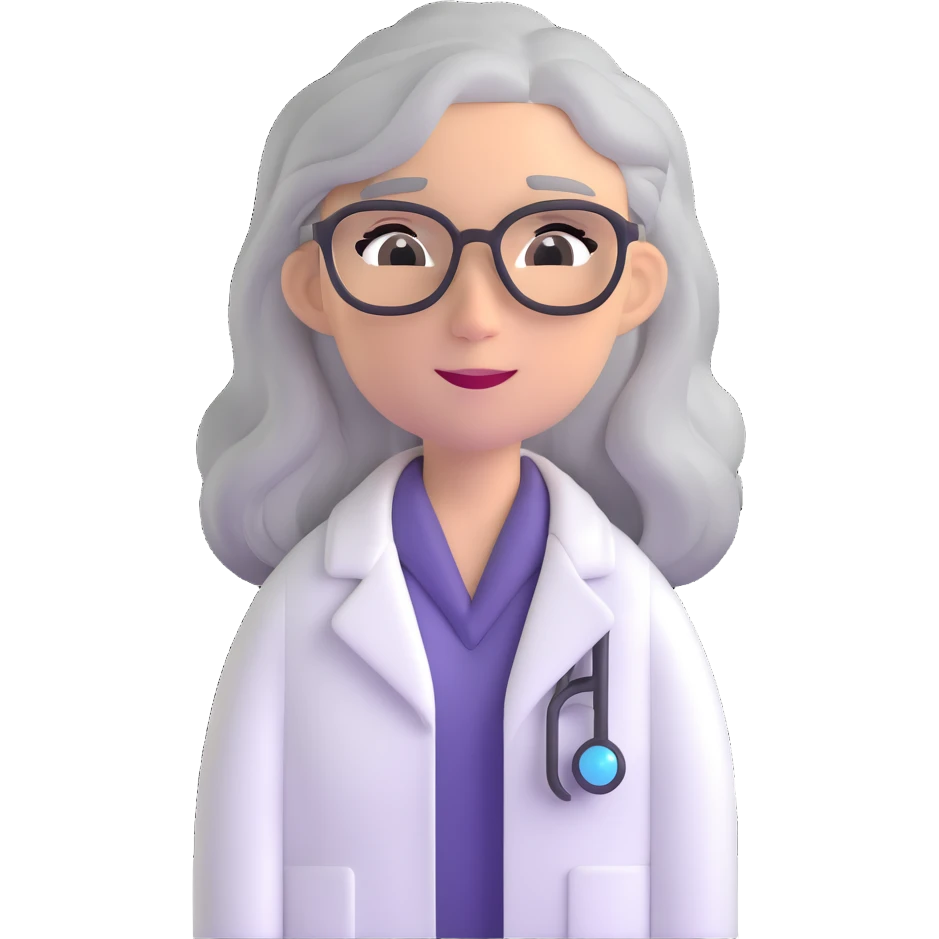 woman science teacher with long graying hair, wearing a lab coat emoji