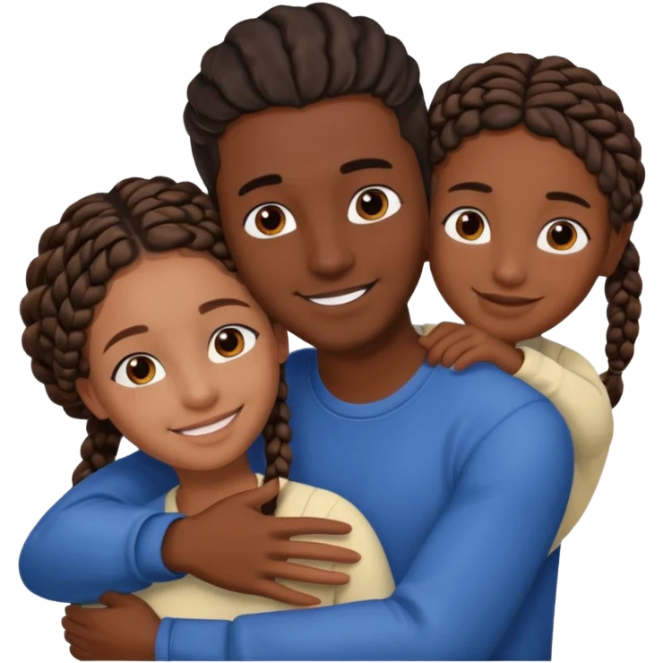 dark skin, black girl with black and brown braids, hugging her Mediterranean boyfriend with brown hair and dark skin emoji